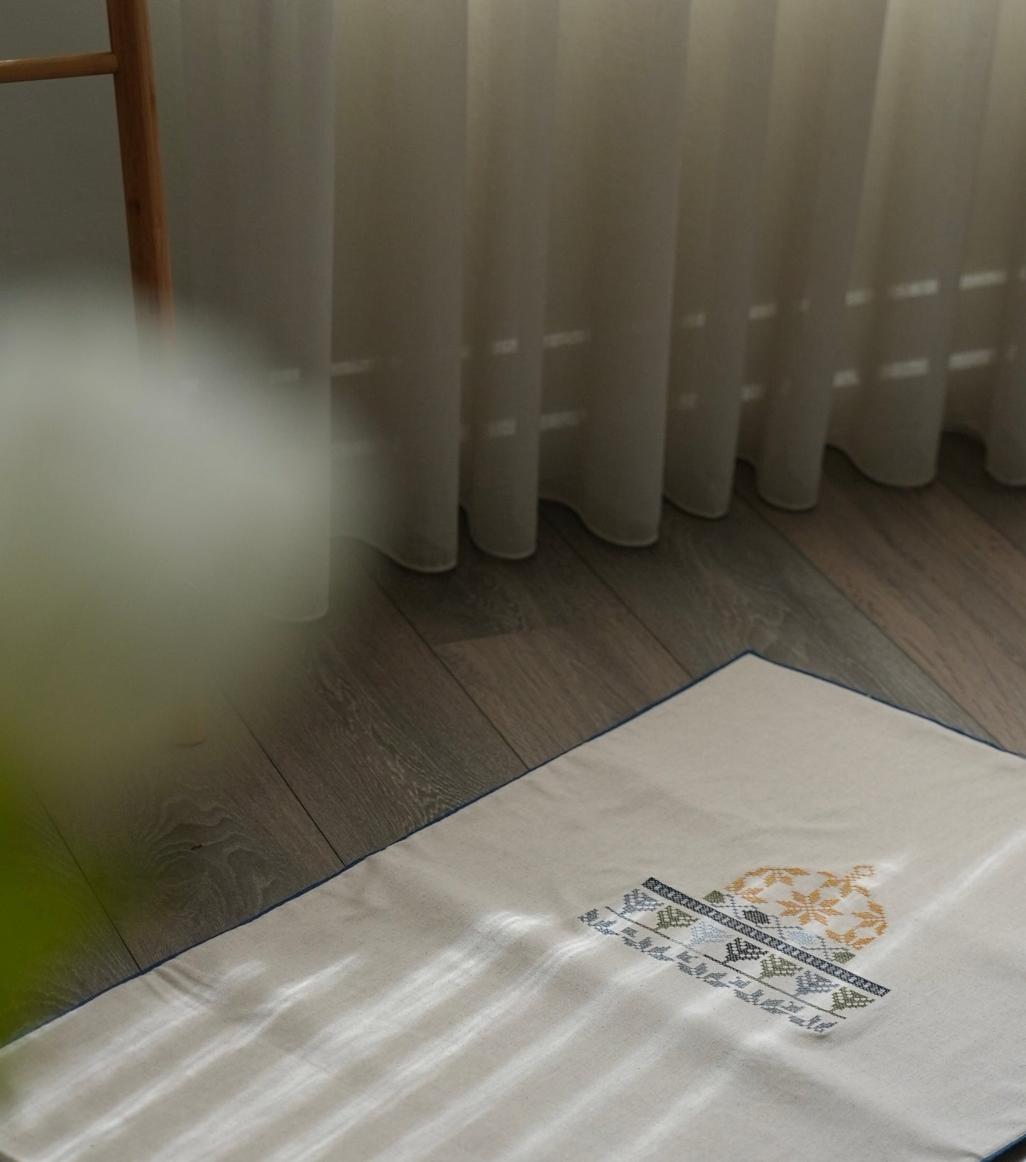 Beige Prayer Sponge Mat with Palestinian Embroidery