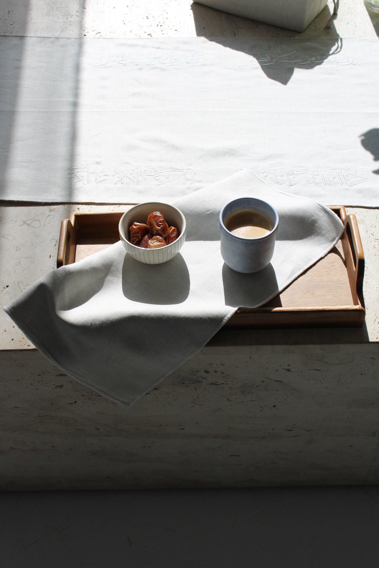 Linen Table Runner with unique Arabic calligraphy