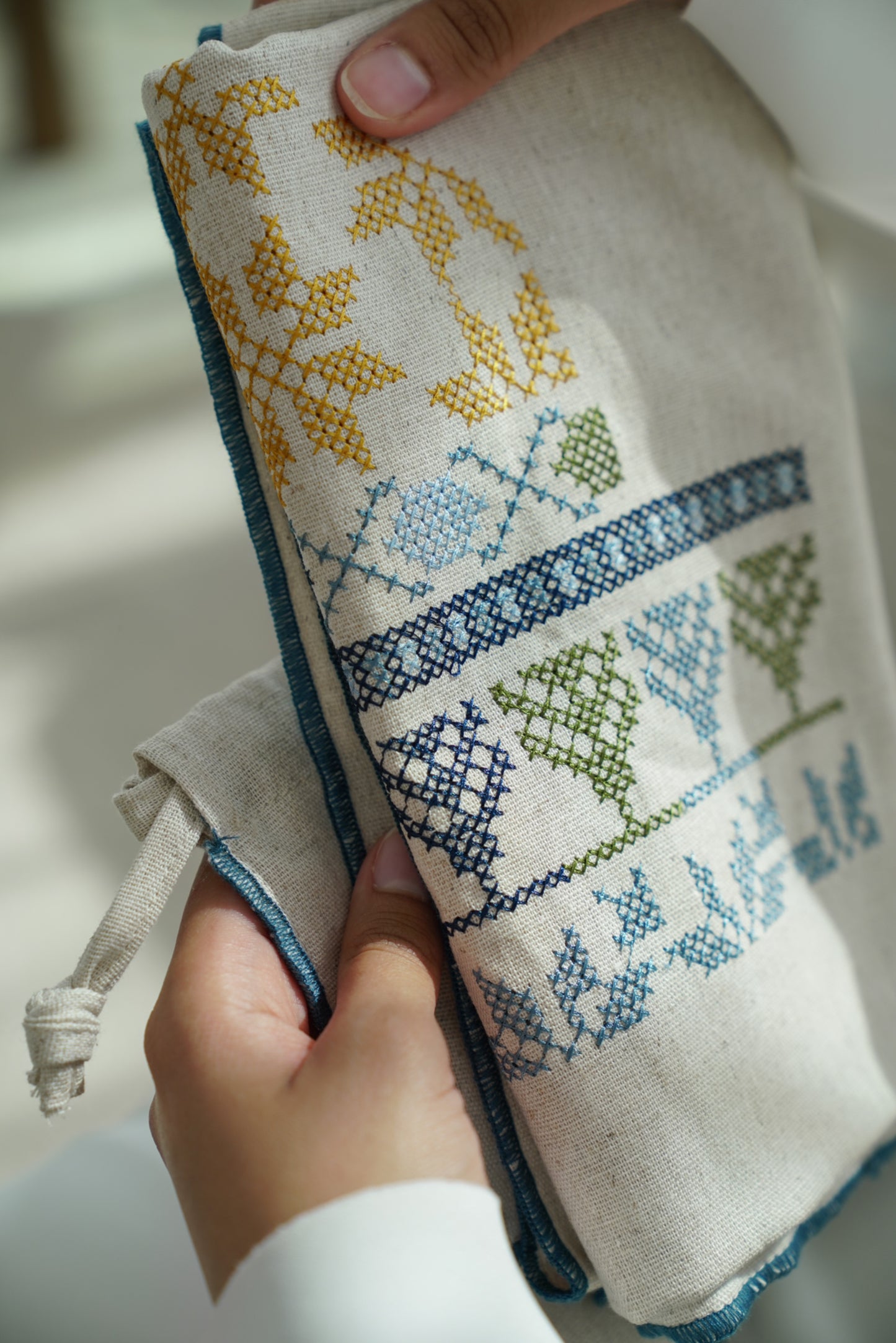 Beige Prayer Mat with Palestinian Embroidery