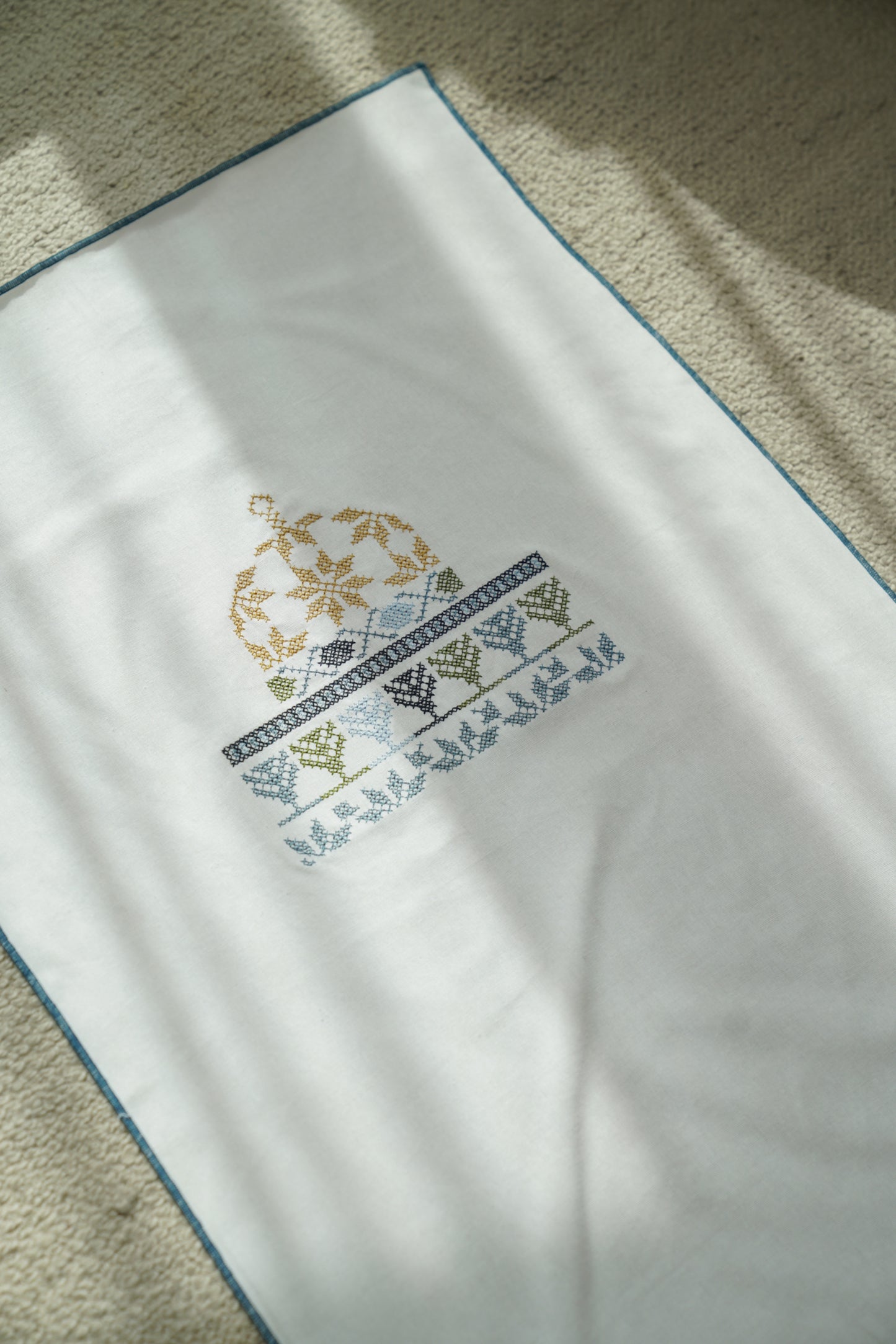 White Prayer Mat with Palestinian Embroidery